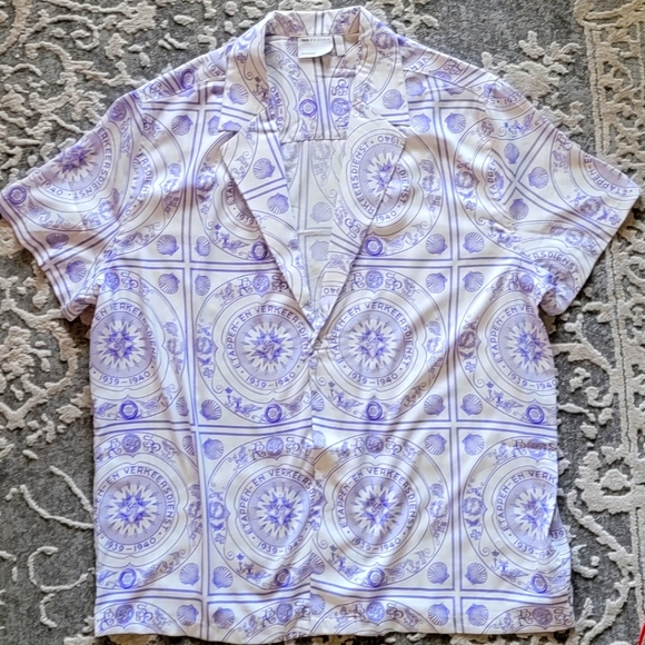 Nautical Print Short Sleeve One-Button Camp Shirt - Picture 1 of 3